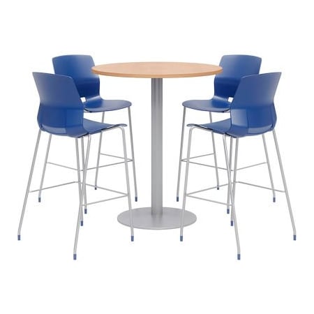 Kfi KFI 42" Round Bistro Table & 4 Barstool Set, Maple Table With Navy Stools OLTFL42RD-B1922-SL-41-10776-4-OL2700BR-